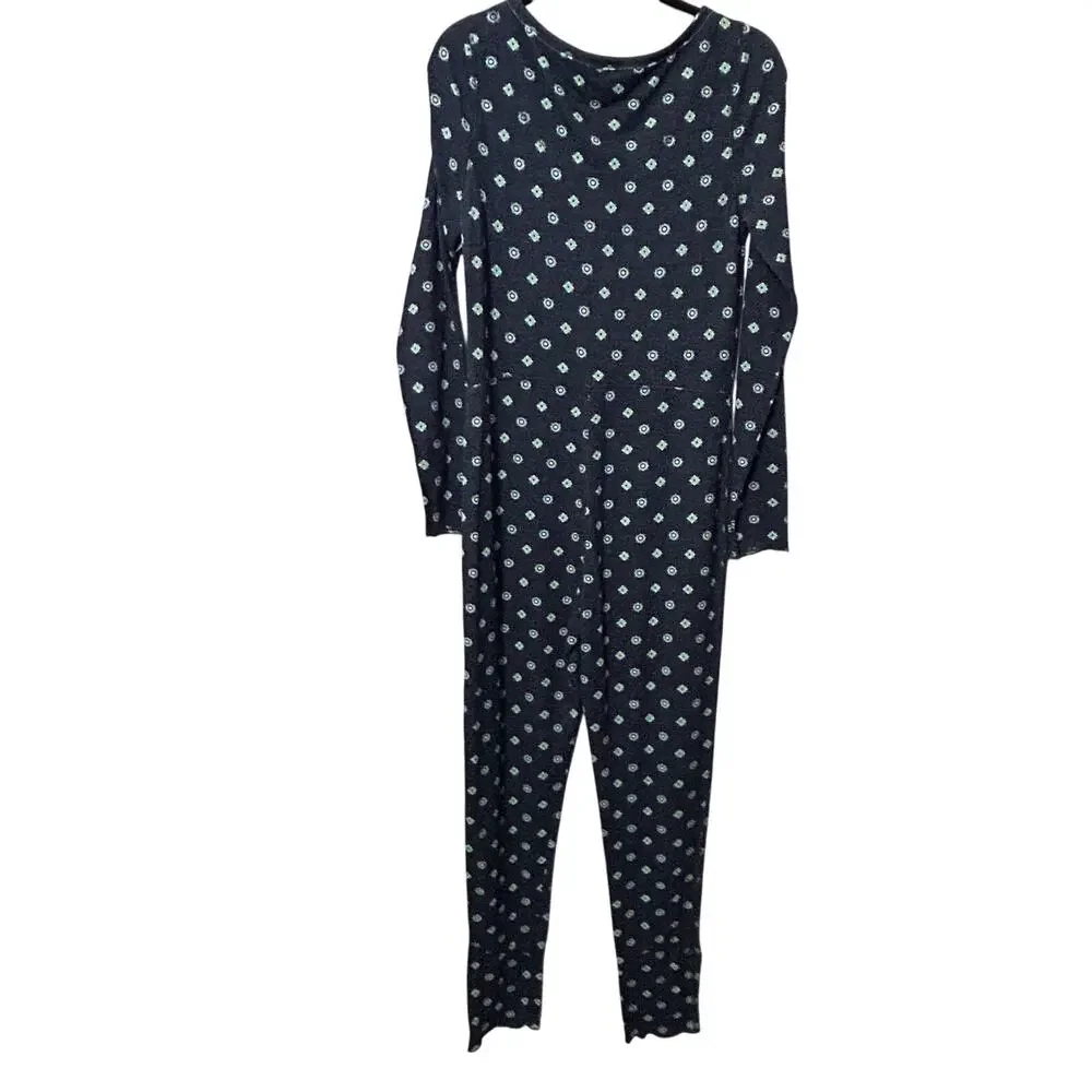 NEW Free People Home Alone Long John Deep Navy Med Comfy Cozy Lounge Ruffle Hem